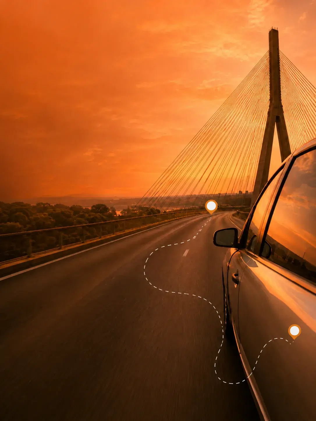 Ponte entre Brasil, Argentina e Paraguai com a rota da viagem